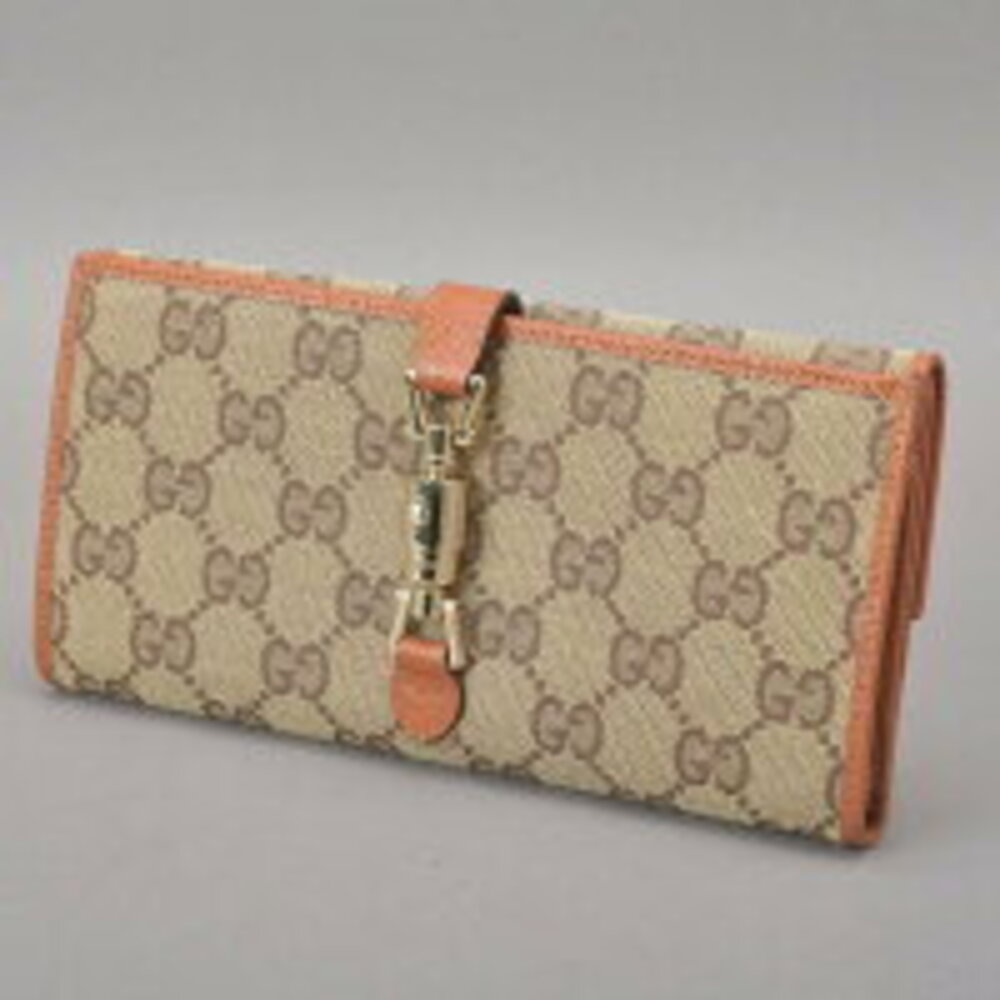 Gucci leather wallet orange GG Jackie canvas Tan Beige bifold Long
